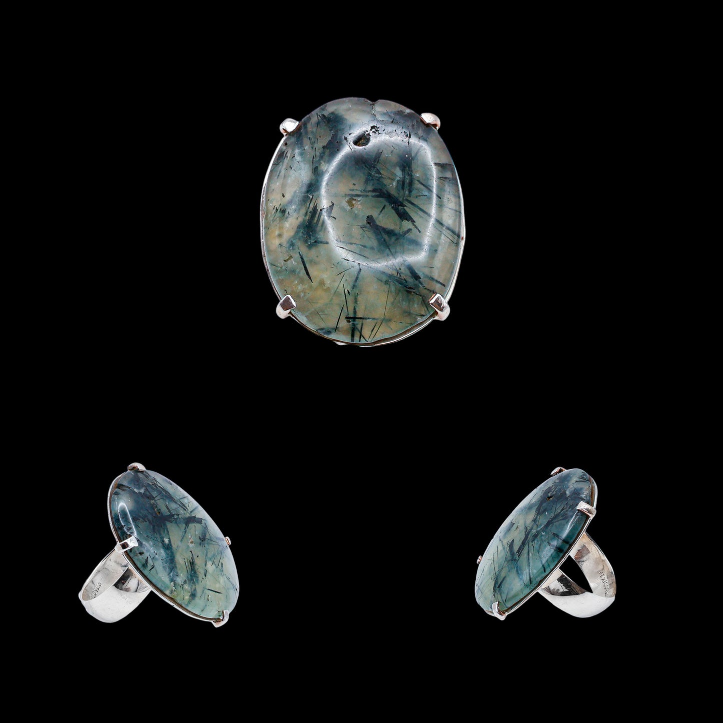 Anillo de Prehnita con Turmalina